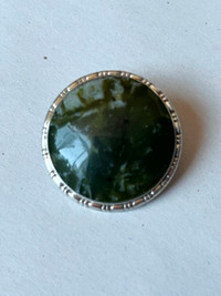 Vintage Silver Brooch f. Moss Agate Cabochon