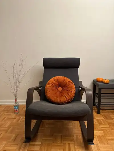 Dark gray, comfortable rocking chair without cushion