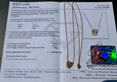 #851 - 14kt Rose Gold, EFFY Panther Diamond Pendant 16-18”, View more