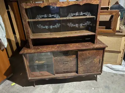 Free delivery antique Vintage Mid-Century Walnut China Cabinet, View more