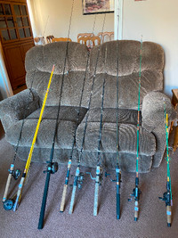 For sale: one fly rod with reel and several trout rods with reel