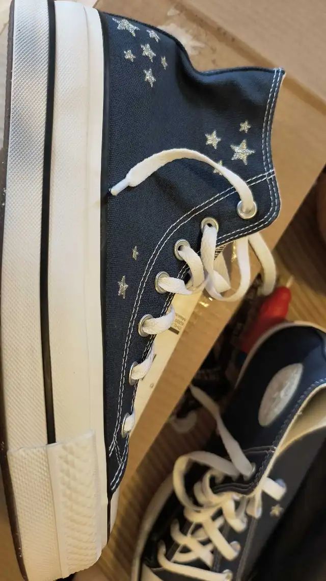 Converse Platform Shoes Navy with Embroidery  in Women's - Shoes in Peterborough - Image 3