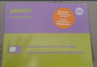 New- $20 Koodo prepaid standard/micro/Nano Sim card