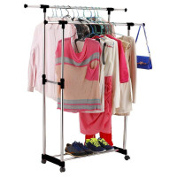 Stand Rack Double Bar Adjustable Garment Hanger Clothing Display