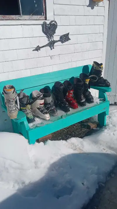 Adult ski boots sizes from 24.5 to 29.5 from $50 to $80 depending on the boots