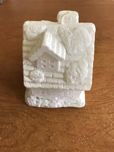 Christmas House Candle with Snow Glitter Vintage Unburned White, View more