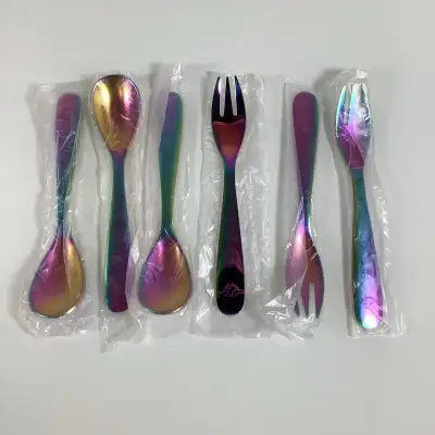 Rainbow stainless steel forks and spoons 6 piece for kids - bb07, View more
