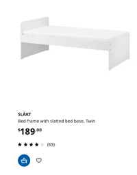 SLÄKT Bed frame with slatted bed base, white, Twin