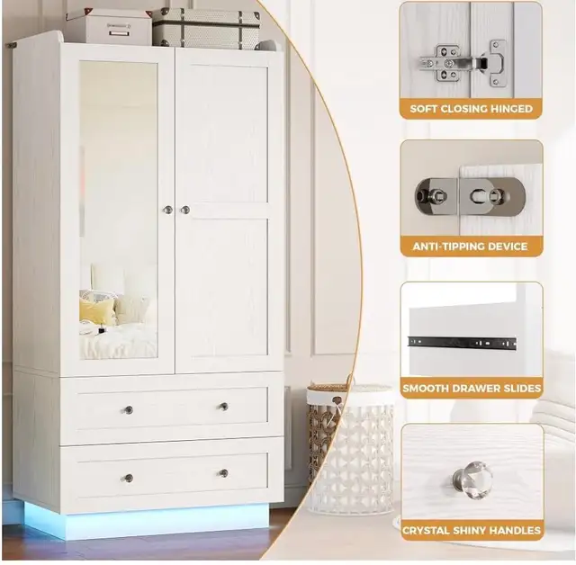 Brand New: Beautiful White Wardrobe with LED lighting in Dressers & Wardrobes in City of Toronto - Image 6