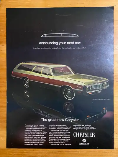 This is an original 1969 paper advertisement. Dimensions: 10 1/4 inches wide by 13 1/2 inches high....