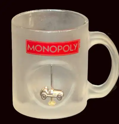 Vtg Frosted Glass Monopoly Collectible Coffee Mug w/3D Race Car!, View more