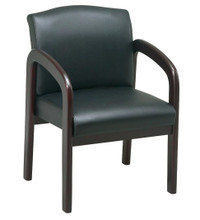 Office Star Mahogany Wood Guest Chair, Black Faux Leather