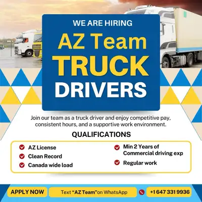 Interested candidates please send text on WhatsApp “AZ Team” on +1 (647) 331-9936 or +1 (437) 734-99...