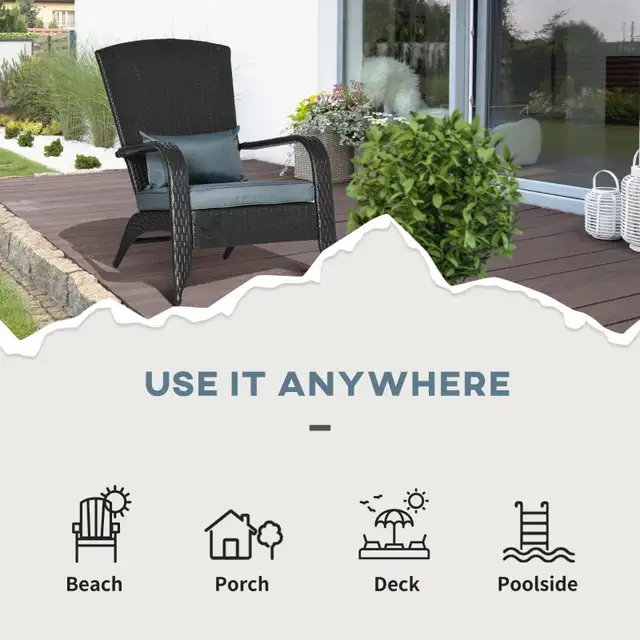 Patio Wicker Adirondack Chair, PE Rattan Outdoor Muskoka Chair,  in Patio & Garden Furniture in Markham / York Region - Image 7