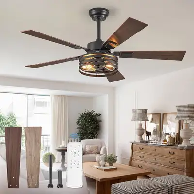 AFarmhouse Caged Ceiling Fans with Lights and Remote, 48 Inch, View more