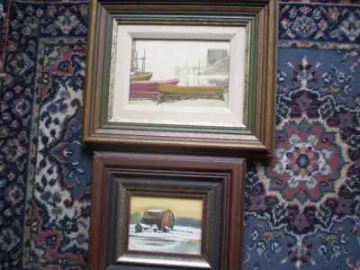 2 Early Original Jack Reid Watercolors - #1 - Harbour Scene - Frame Size - 10 1/4" x 12 1/4" - Image...