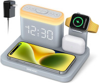 Wireless phone charging  station with Alarm Clock 5-in-1 dock