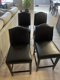 4X Brown leather bar stools