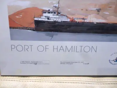 Plak IT Picture of Port Of Hamilton with a Large Freighter on it, View more
