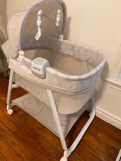 Bassinet is in mint condition, barely used. It’s mobile (it has wheels), so you can move it around f...