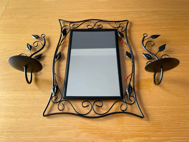 Wrought Iron Wall Mirror and Candle Holders - Iron Mirror & Candle