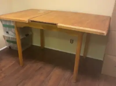 Vintage wooden table (has an inside panel), View more