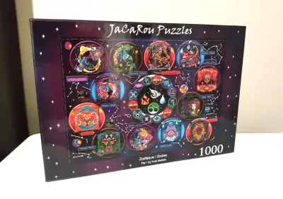 Casse-tête 1000 pces JACAROU "ZODIAC". Complet. Maison sans fumeur et sans animaux.