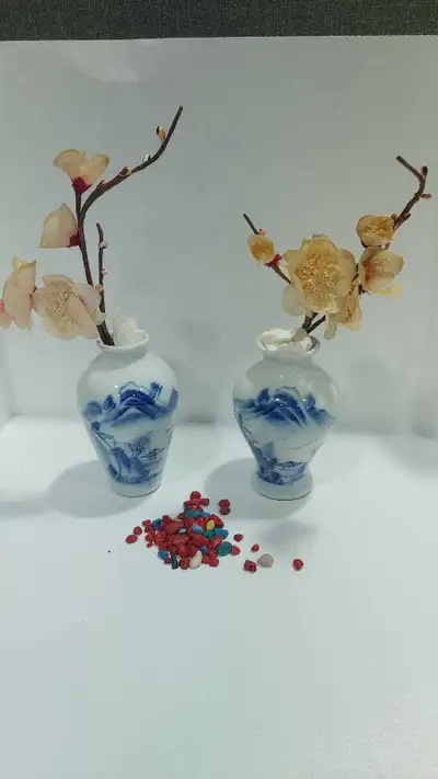 Ajoutez une touche d'élégance à votre intérieur avec ces deux vases décoratifs chinois, ornés de dél...