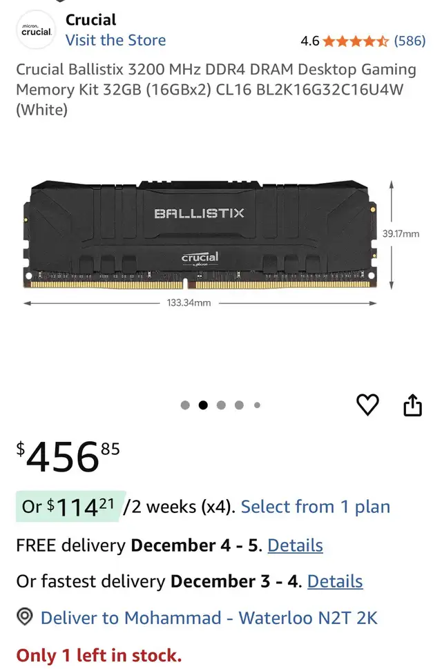 Crucial Ballistix 3200 MHz DDR4 DRAM Desktop Gaming Memory in System Components in Kitchener / Waterloo - Image 3