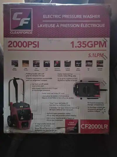 For sale is a Clearforce CF2000LR electric pressure washer. This item is unused and unopened in the...
