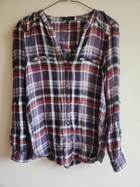 Purple and Red Plaid Button-Up Shirt