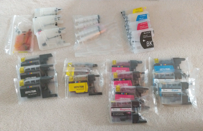 Brother printer refillable cartridges, lots of ink (new, sealed), View more