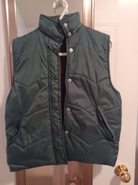 ladies green vest, plaid lining, size small.