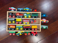 Wooden Toy Train Cars and Tracks