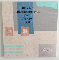 REDUCED-40”x40" wrap print Modern Aqua/Silver/Gray/Blush $25