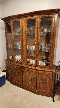 Solid Oak Buffet and Hutch with built-in light. $200