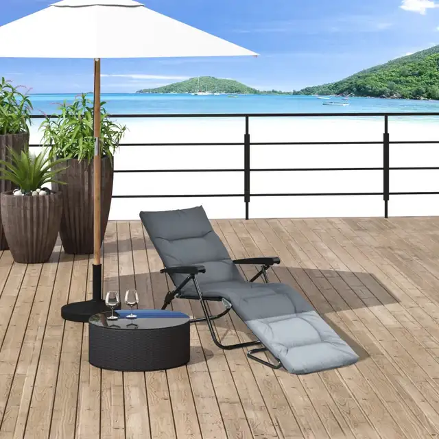 Foldable Lounge Chair, Reclining Patio Sun Lounger with 6-Positi in Patio & Garden Furniture in Markham / York Region - Image 6