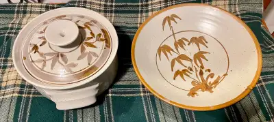 Vintage Japanese Stoneware 9” Donabe & 13” Serving Dish Set , View more