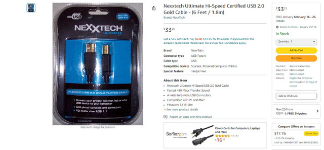 Nexxtech Ultimate Hi-Speed Certified USB 2.0 Gold Cable - 6' (D) in General Electronics in Calgary - Image 4