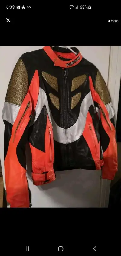 MENS TEKNIC MOTORCYCLE THICK LEATHER JACKET SIZE 50/60
