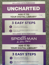Spider-Man No Way Home Uncharted Holland Digital copy code 4K