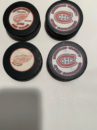 Vintage Hockey Pucks with Double Sided Logos x 4