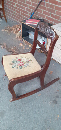 Tell City Indiana wood rocking chair antique needlepoint