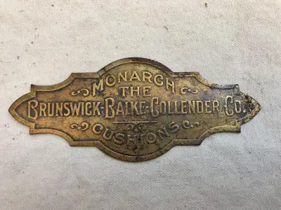 Very Rare Antique Brass Nameplate for Brunswick Balke Collender Pool Table Dimensions: Approximately...
