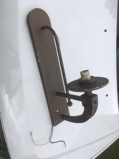 For Sale: One Art Deco Style Large Metal Wall Sconce Paint to match your decor. Overall height is 23...