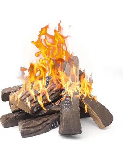 Brand new Available in stock Gas Fireplace Logs,10pcs Large Faux Firepit Logs, Decorative Ceramic Wo...