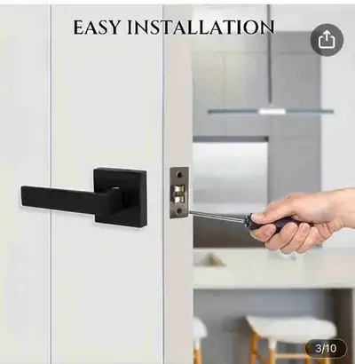 Modern black door handle. Never installed, brand new, still in box.