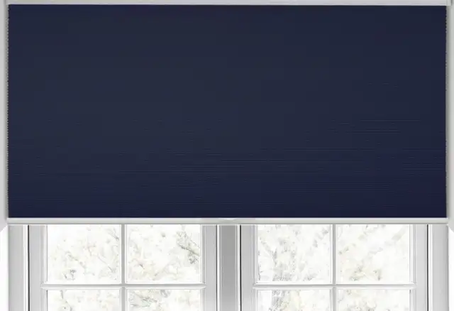Like New LEVELOR Room Darkening Pull-Down Shade in Navy.
