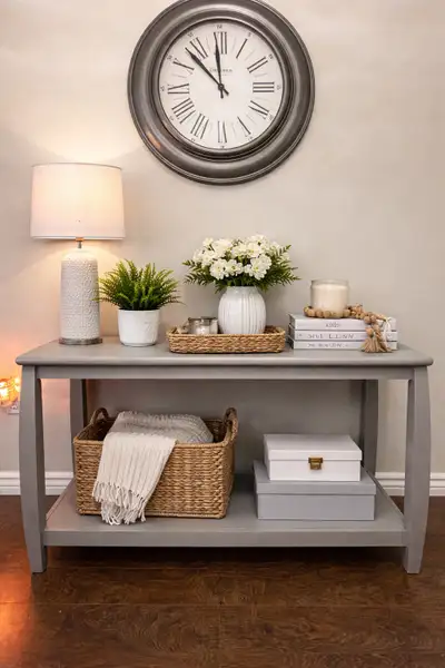 solid wood grey console table, View more
