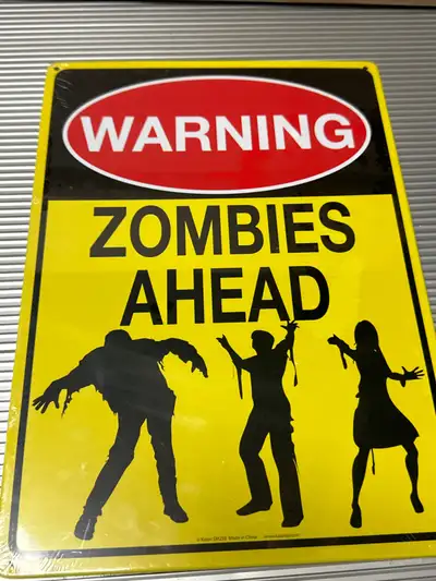Warning! Zombies Ahead Metal Tin Sign, View more
